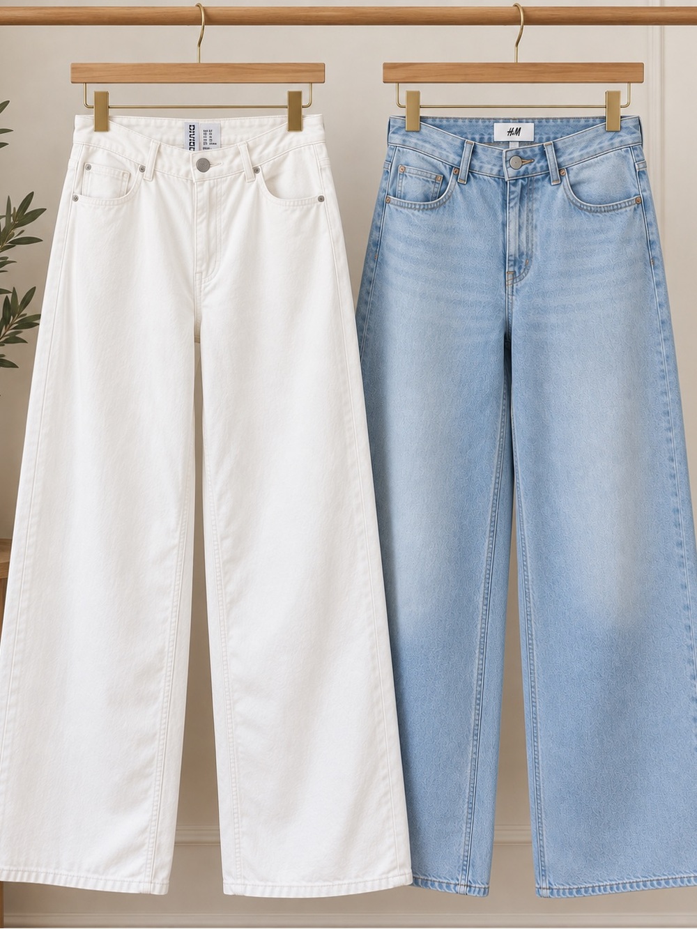 H&M Women’s Wide Leg Jeans Size 10 Lot of 2 White & Light Wash